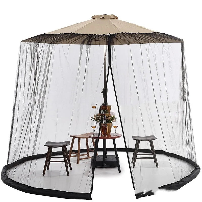 Outdoor mosquito umbrella tent canopy with integrated insect net in beige colour