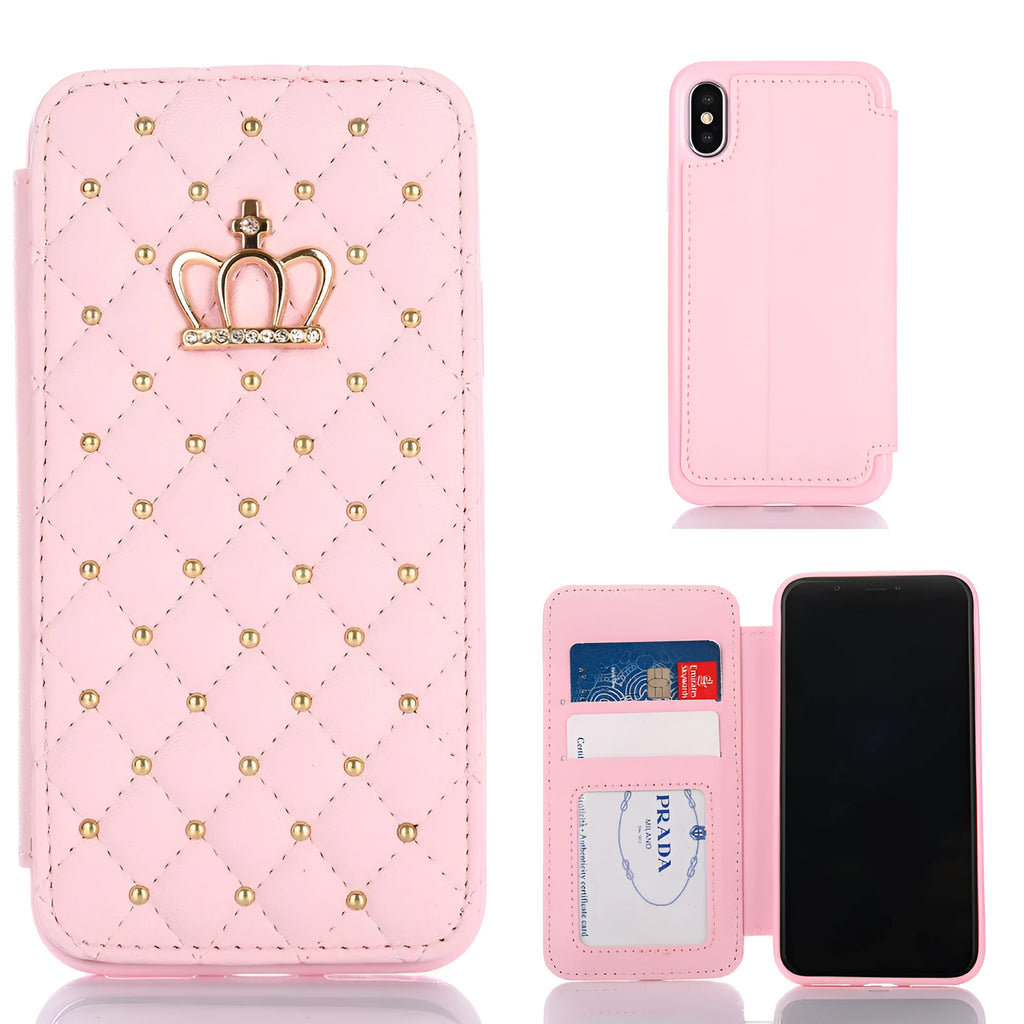 Crown Card Leather Case for Samsung Galaxy phone in flip style with card holder, black colour