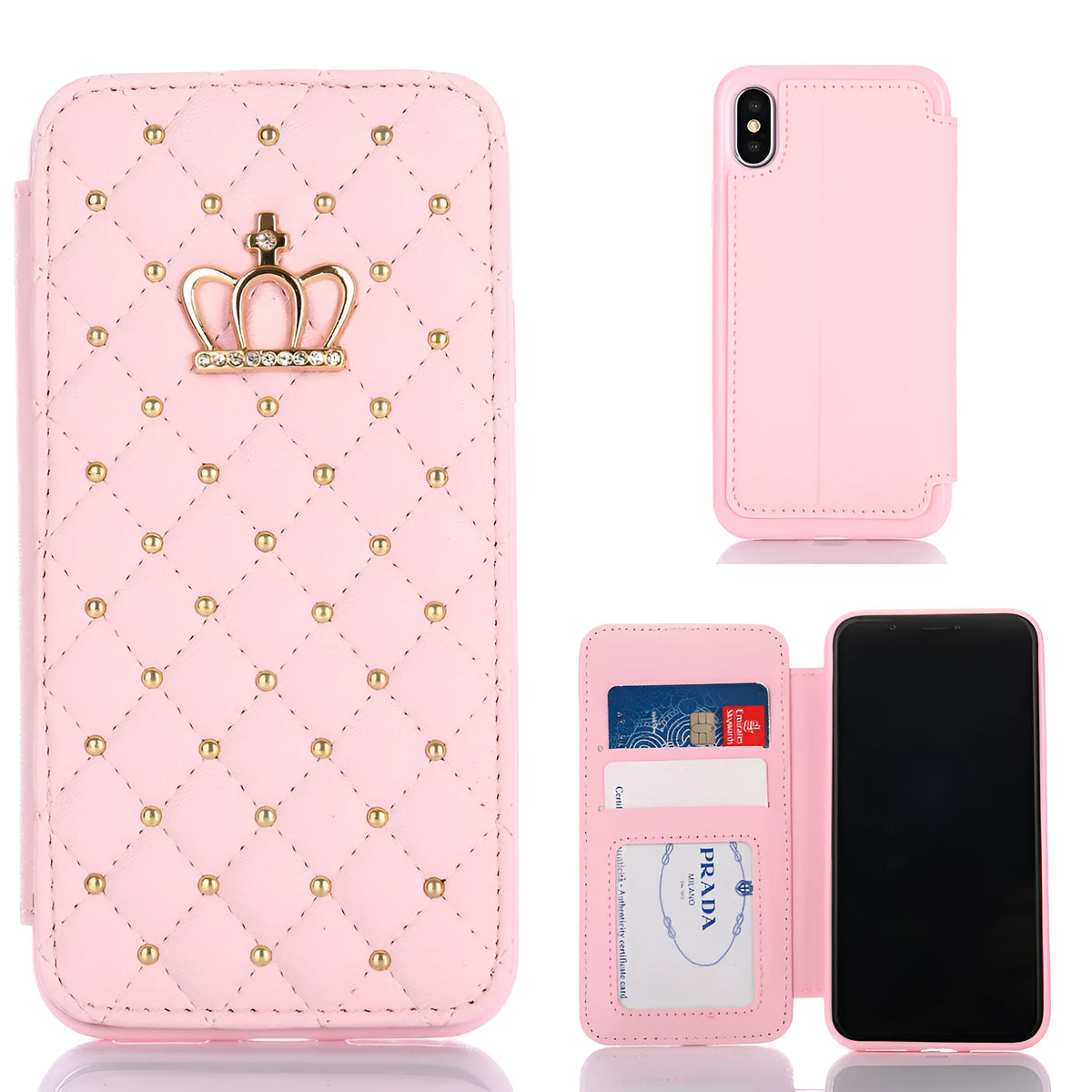 Crown Card Leather Case for Samsung Galaxy phone in flip style with card holder, black colour