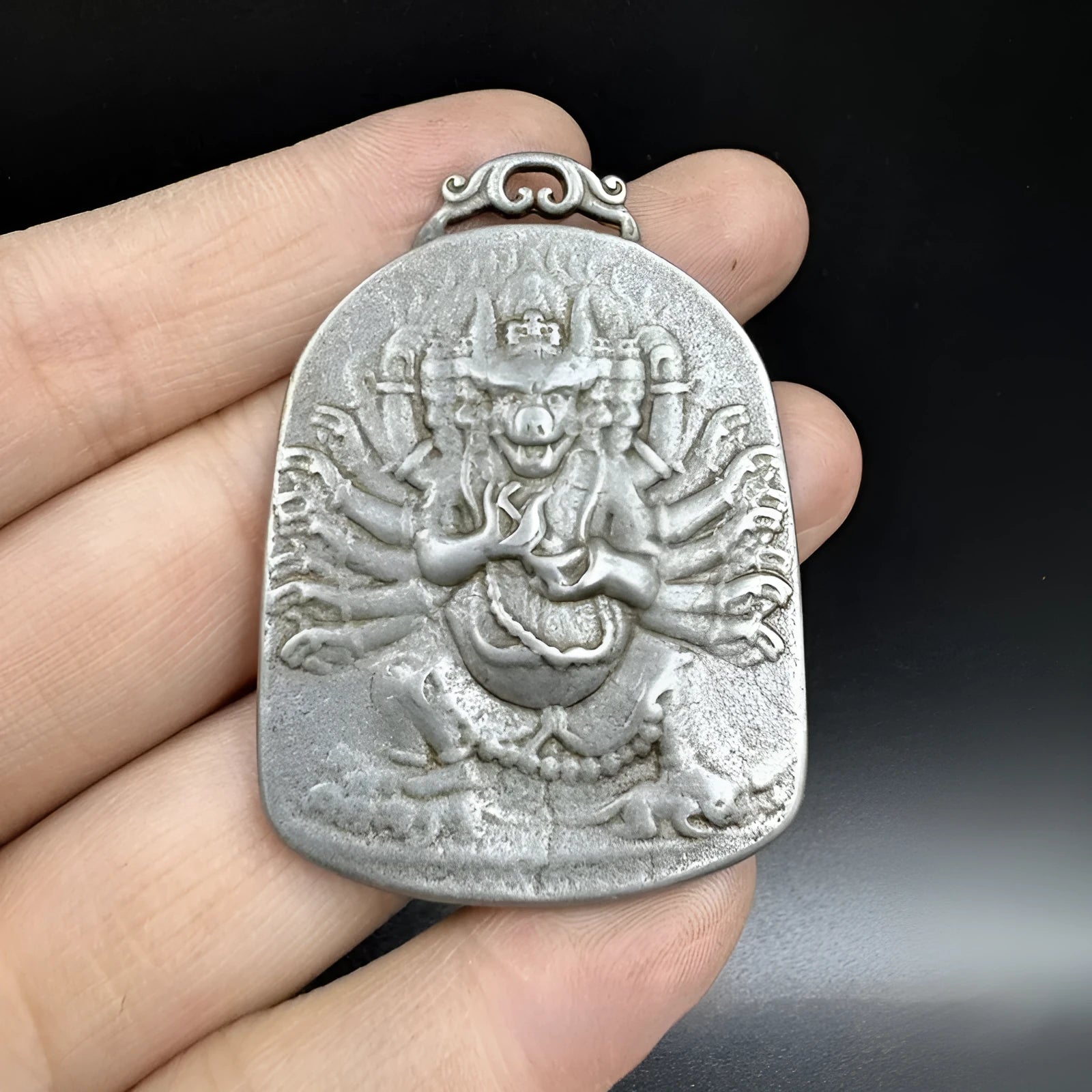 Chinese-style iron hanging pendant ornament with Aryaacalanatha Yamantaka deity geometric design