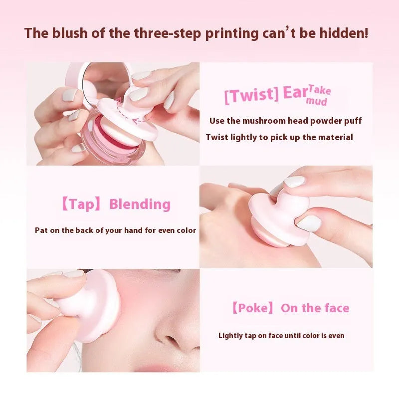 Blush powder compact in nude shimmer shades: Oxygenated White Peach, Sweet Potato Heartbeat, Sugar Heart Melon, Good Peanut