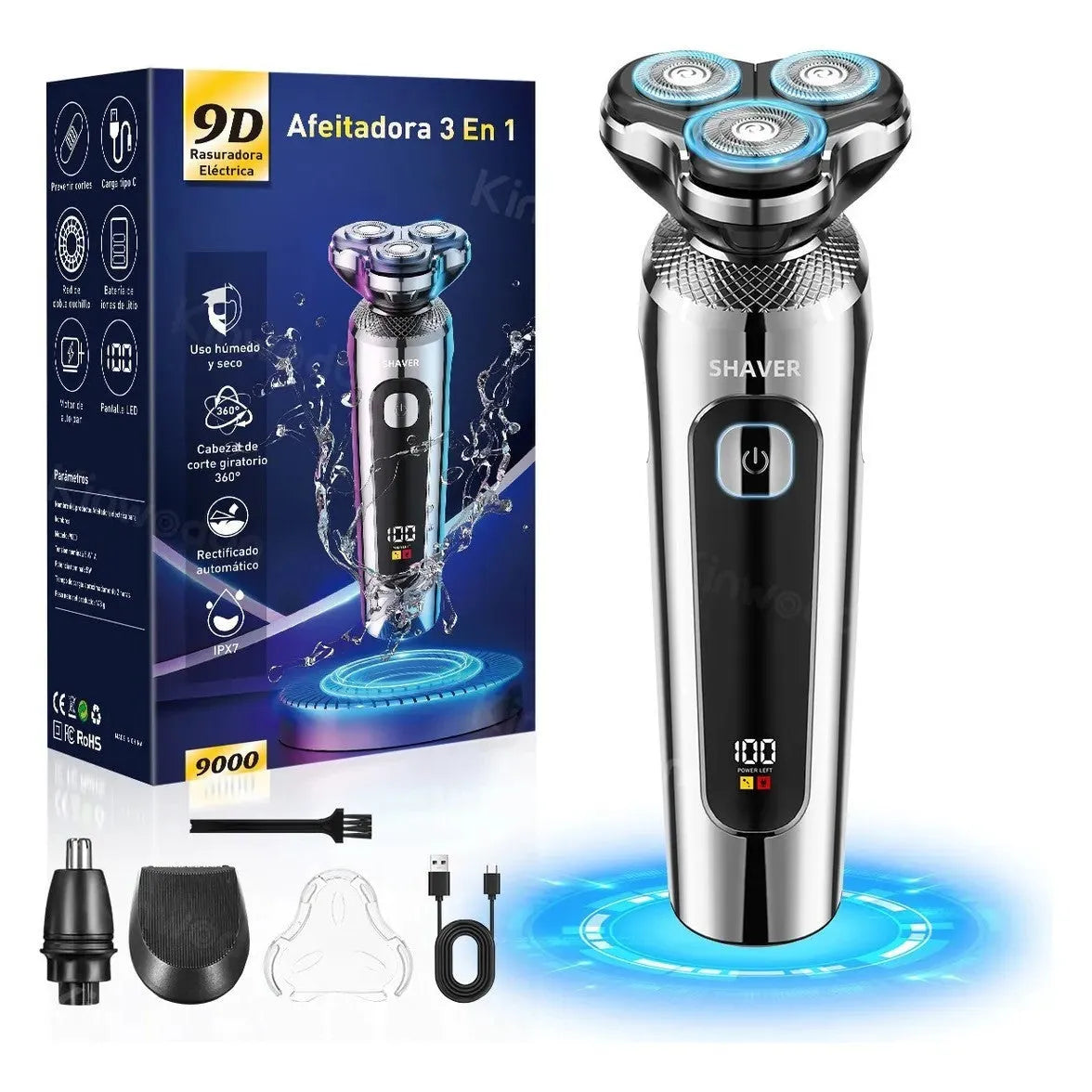 Digital display USB rechargeable beard trimmer with washable floating cutter head design