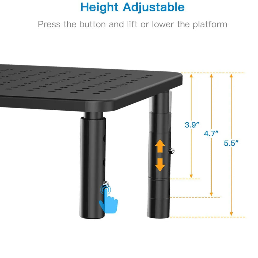 Black iron desk heightening rack with mesh surface and adjustable height 370x235x140mm