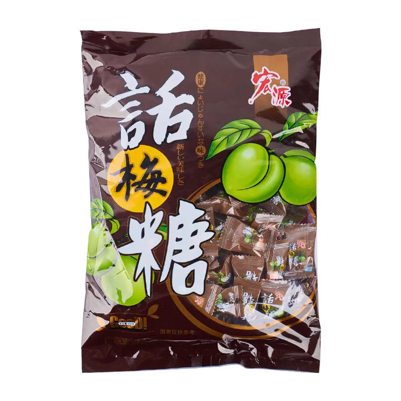 Three bags of hard candy: Guava flavour (350g), Plum Sugar flavour (350g), and Tangerine Peel flavour (355g).