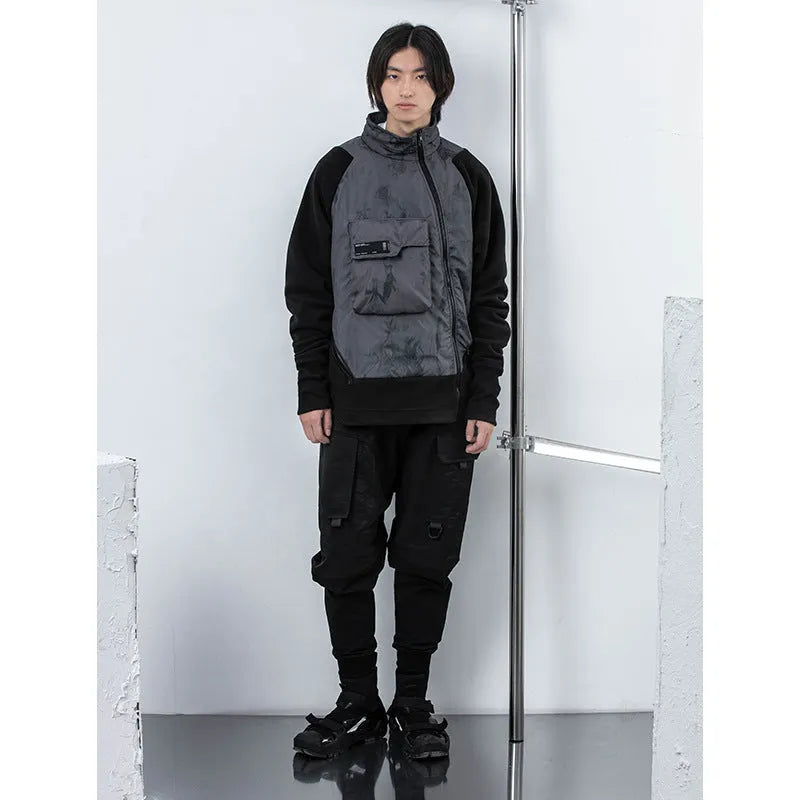 Men's loose hooded fleece jacket in black with trend stitching, cotton construction, available in sizes M to XXL