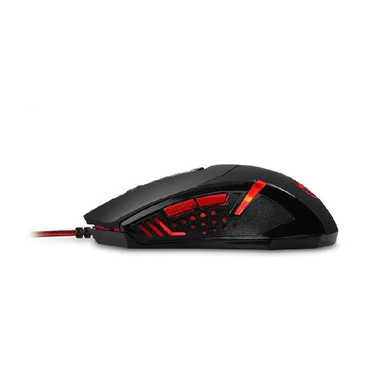 Black and red USB wired optical gaming mouse with ergonomic design and 6 programmable keys