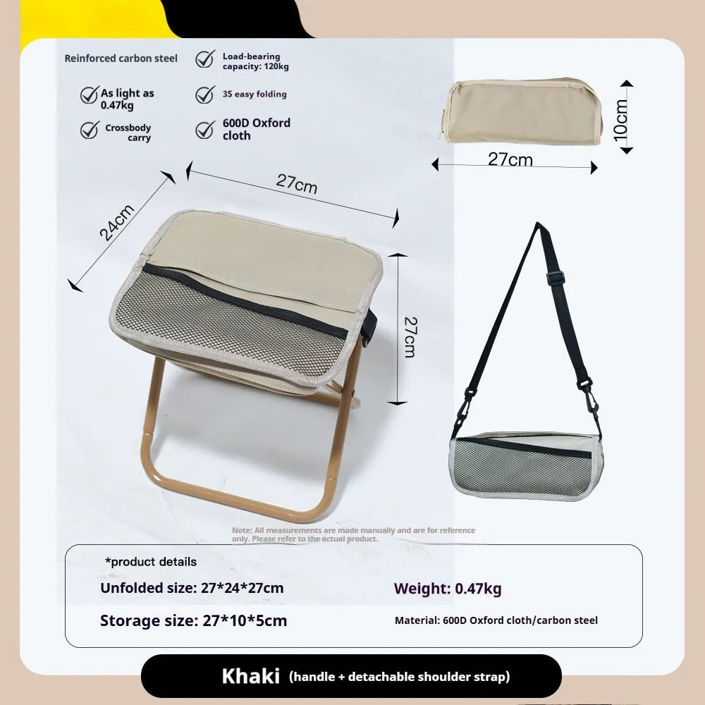 Outdoor foldable camp chair stool in Oxford cloth showing pencil box stool design and colour options