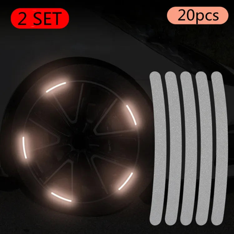 Twenty arc-shaped PVC reflective stickers for car wheel hub application in selected colour