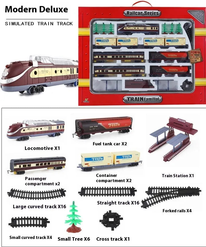 Retro electric rail car small train assembled model plastic educational toy for kids hands-on learning