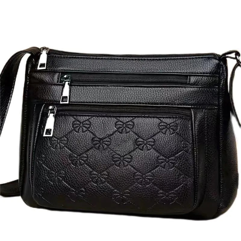 Butterfly Black PU leather women's shoulder messenger bag with mobile phone pocket