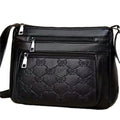 Butterfly Black PU leather women's shoulder messenger bag with mobile phone pocket