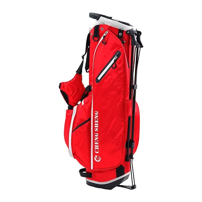 Red and white golf stand pack with polyester waterproof outer and multiple pockets