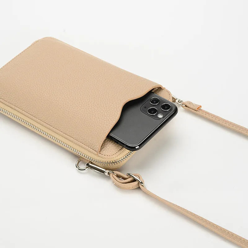 Lychee pattern crossbody mobile phone bag for women, compact size 19x11.5x4cm, PU leather, 6 colours