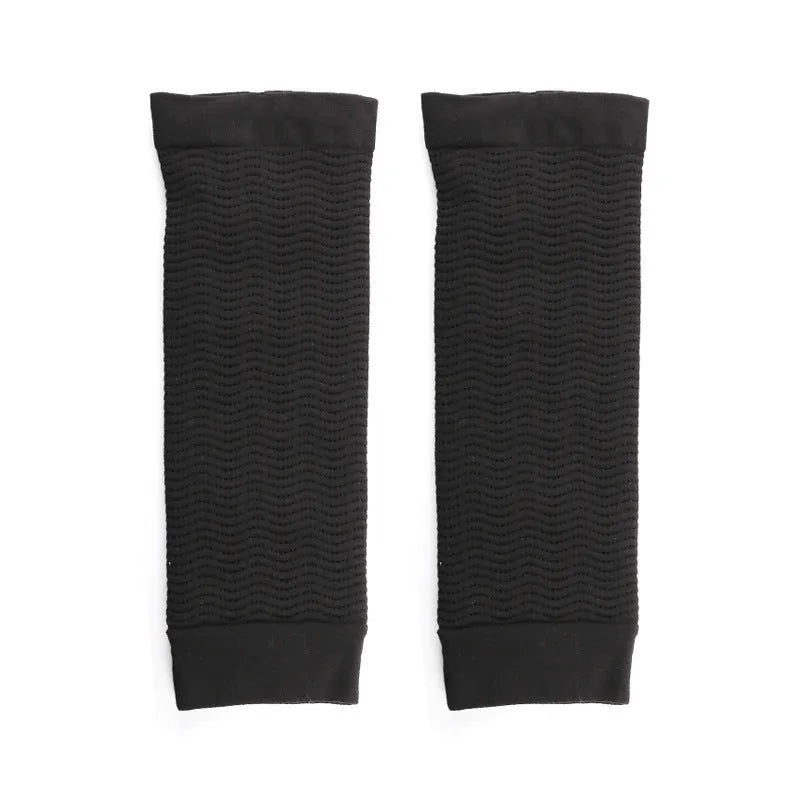 Women's shaping arm sleeves in black and skin tone colours made from nylon blend fabric
