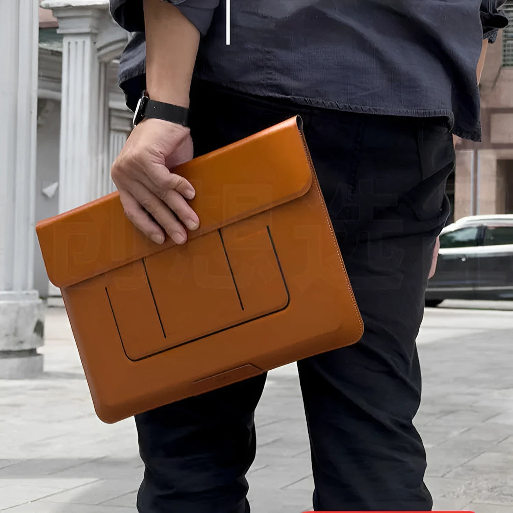 Integrated dual-angle laptop bracket bag for 13.3-inch notebooks in black or brown business style