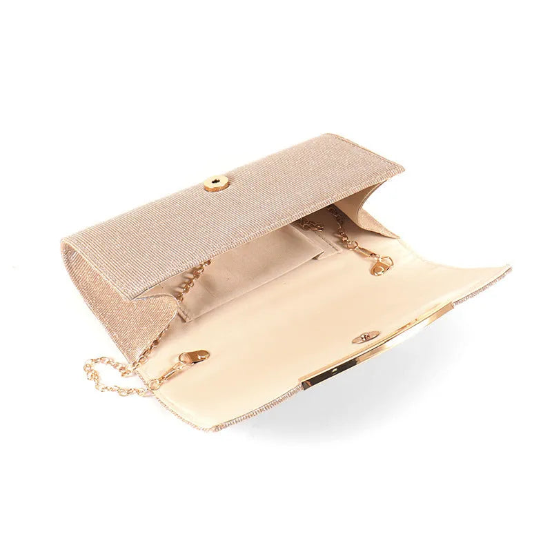 Ladies dinner bag solid colour flap chain crossbody bag in silver and champagne, 23x12x5.5 cm polyester