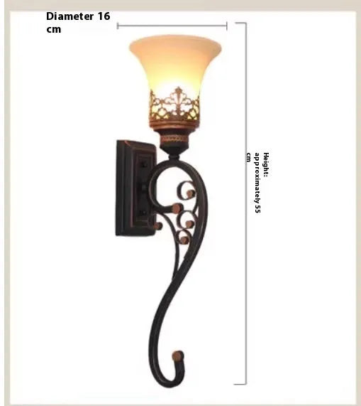 American wrought iron single head wall lamp with glass shade in matte black