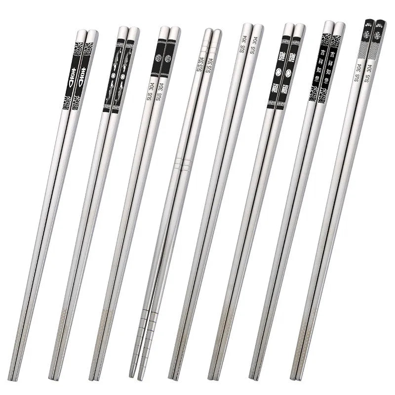 Pair of SUS 304 stainless steel square head chopsticks with solid colour modern simplicity design