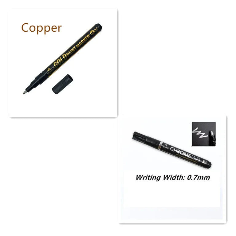 Flysea 3.0mm chrome metal marker pen with reflective paint for writing on multiple surfaces.