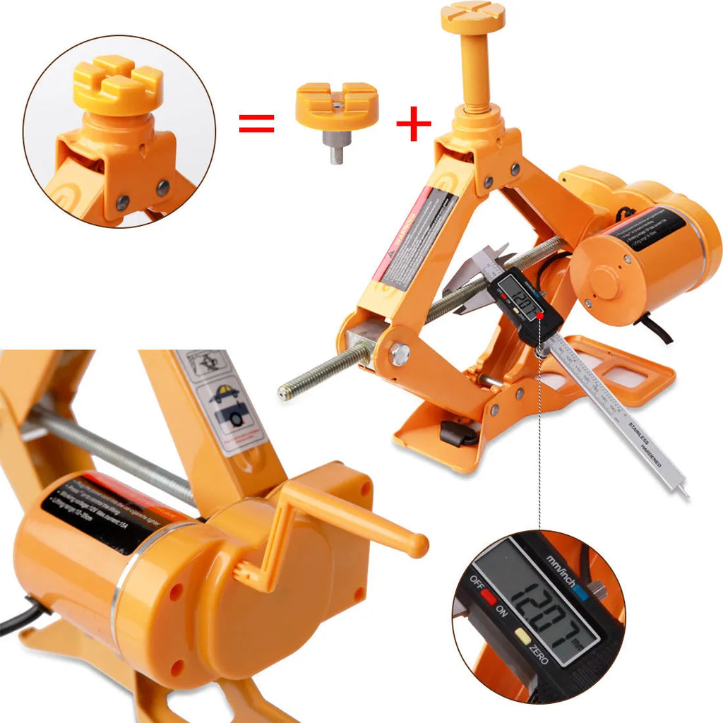 Yellow steel electric car jack set with 12V power wrench for tyre changes