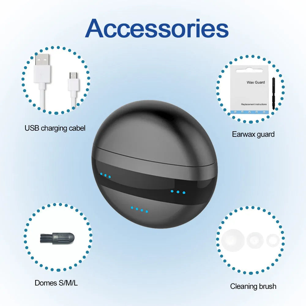 C700 digital in-ear hearing aid device with charging box and ear plugs for moderate to severe hearing loss