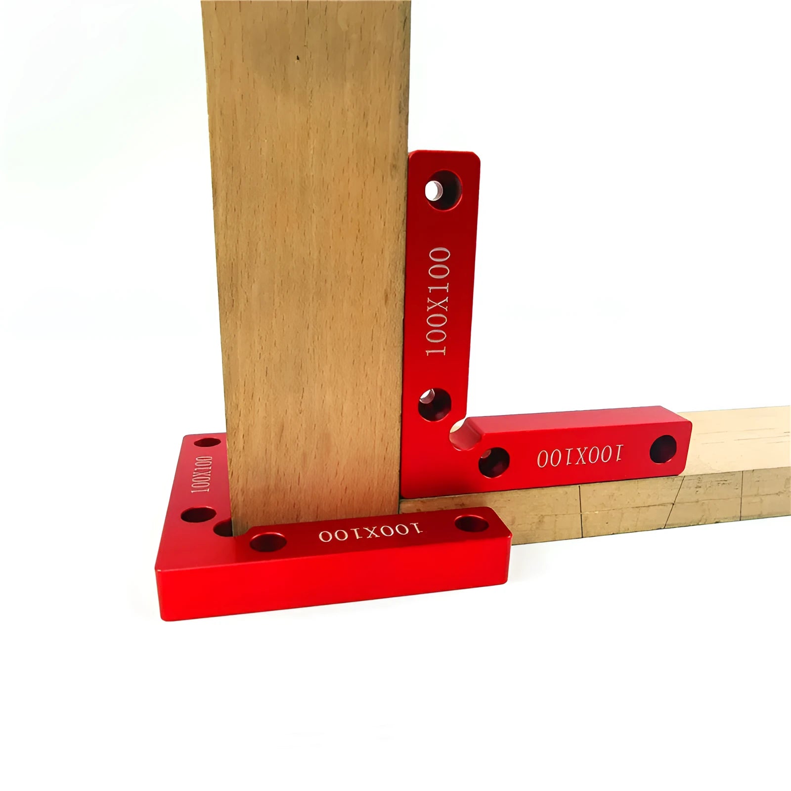 Aluminium right angle positioning block for woodworking jigsaw fixtures with scale markings