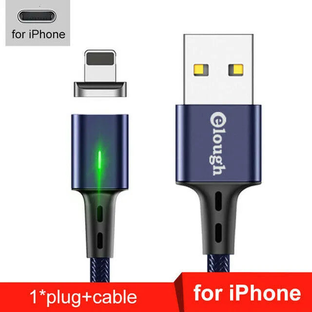 Elough Estar 3-in-1 magnetic charging cable, 1m nylon braided, black blue red, Android Apple Type-C