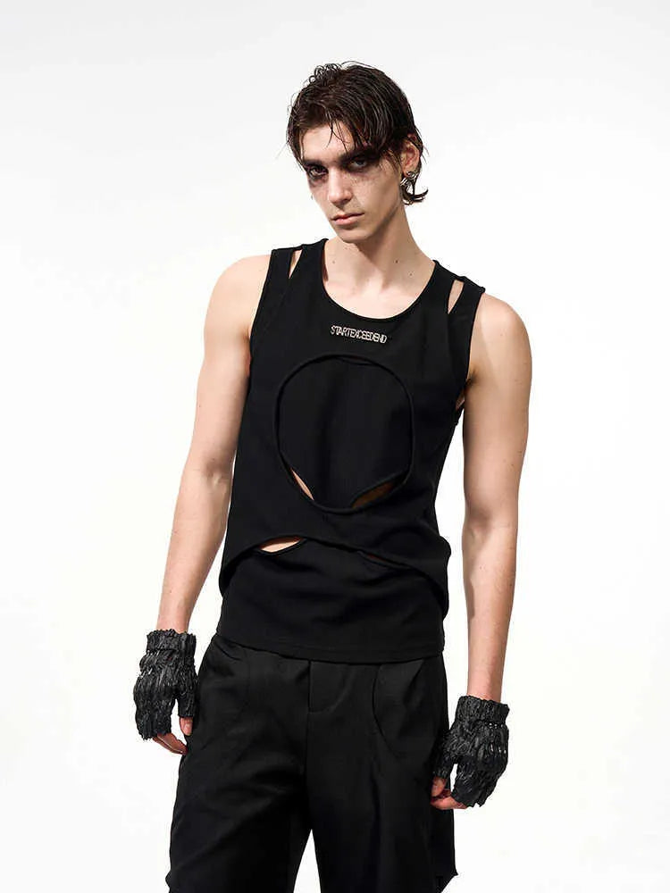 Men's loose fit sleeveless waistcoat vest in black and white colour options