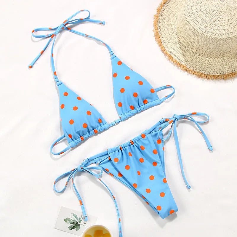 Women's polka dot print split swimsuit bikini set with bra and panties