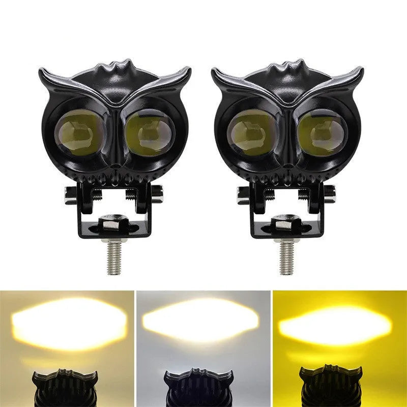 Motorcycle owl lens two colour spotlight LED auxiliary light white amber aluminium alloy compact