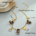 Geometric leopard pendant necklace with love heart and flower engravings on gold-plated chain