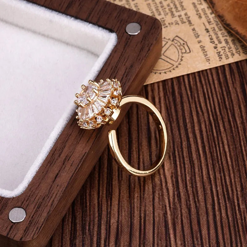 Gold copper flower ring with open mouth design and sunflower shape