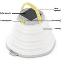 White plastic camping lamp with a large body and a single control button on the front.