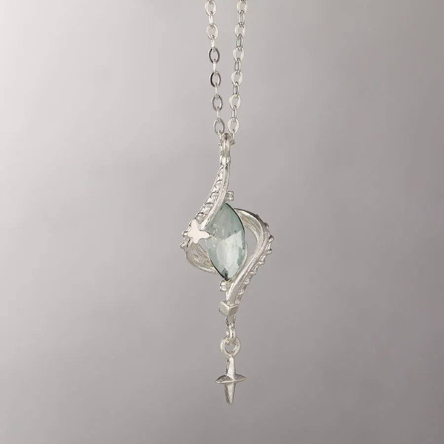 Alloy hollow out creative pendant necklace with mori style winding design and cross chain