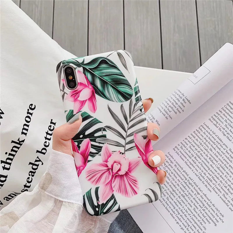 Pink floral pattern iPhone case on TPU material for multiple iPhone models