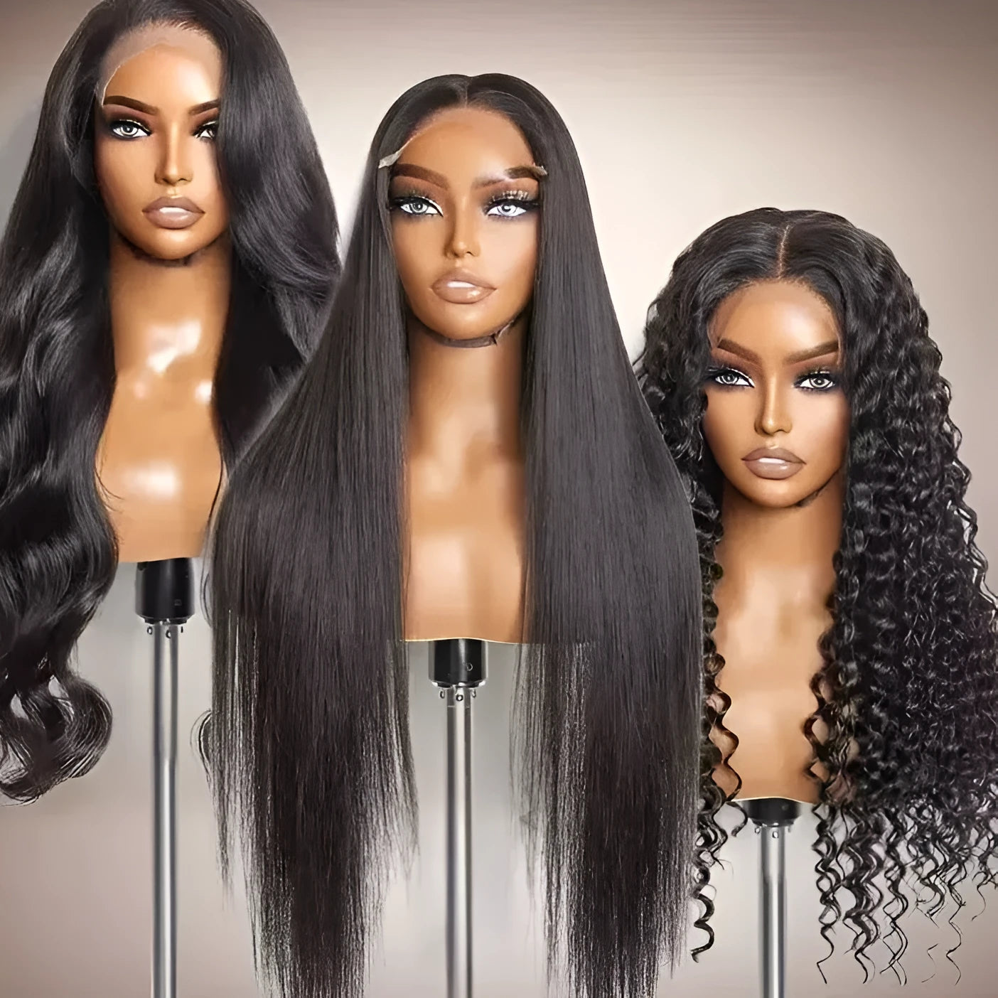 Front lace synthetic wig for ladies black long curly hair style 20 inch length