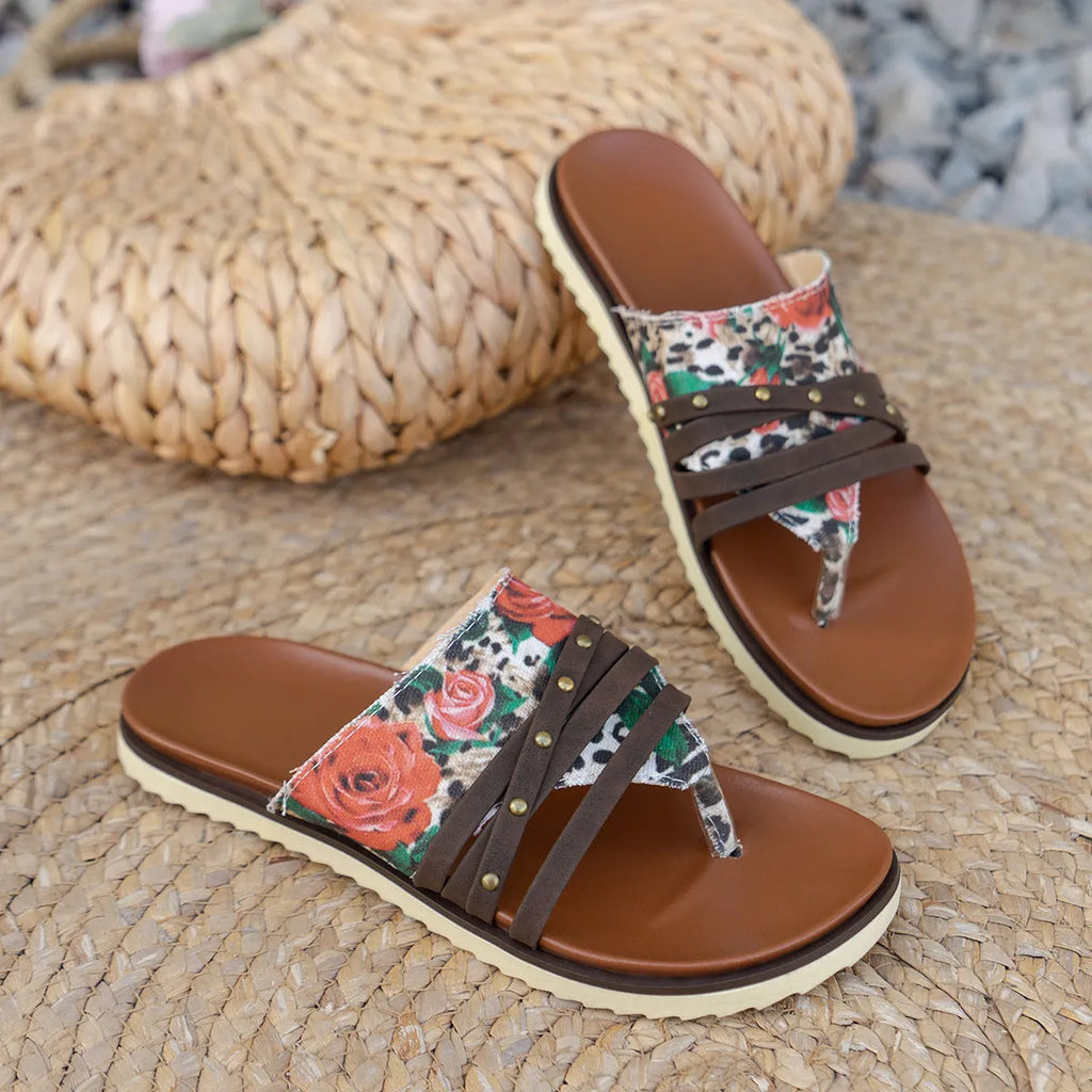 Women's candy colour flip-flop sandals with artificial PU upper and rubber sole in red rose colour