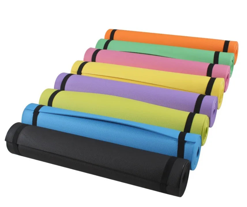 Super soft EVA yoga mat in red colour showing 4mm and 6mm thickness options for fitness exercises