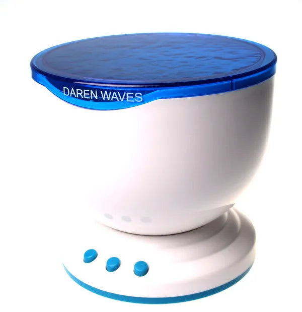 Blue Ocean LED projector lamp showing DLP trapezoidal correction for wall projection.