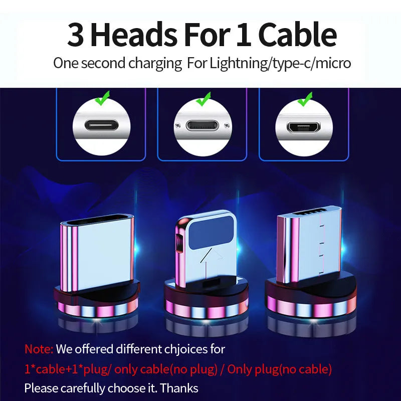 Black magnetic data cable with branching connector showing detachable iPhone, Micro USB, and Type-C magnetic heads.
