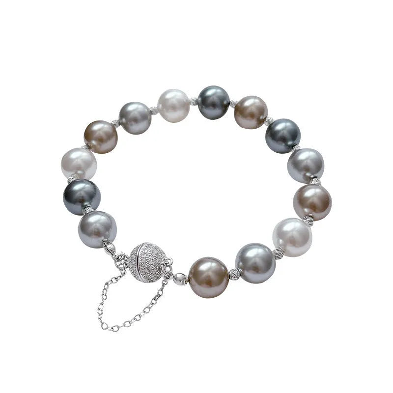 Silver gray magnetic buckle bracelet for women, electroplated finish, geometric shape, copper and plastic materials, RF1034 Silver colour