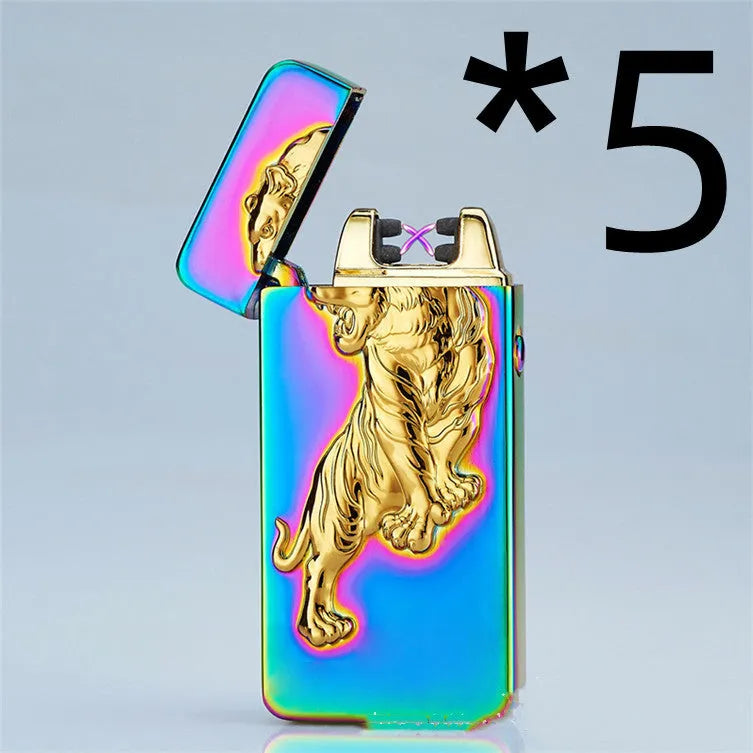 USB rechargeable metal windproof lighter with colour ice Golden Dragon design, size 73.5x35x13mm