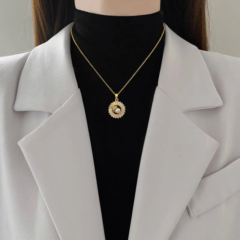 Brass leaf design jewellery set with titanium steel chain necklace and matching stud earrings