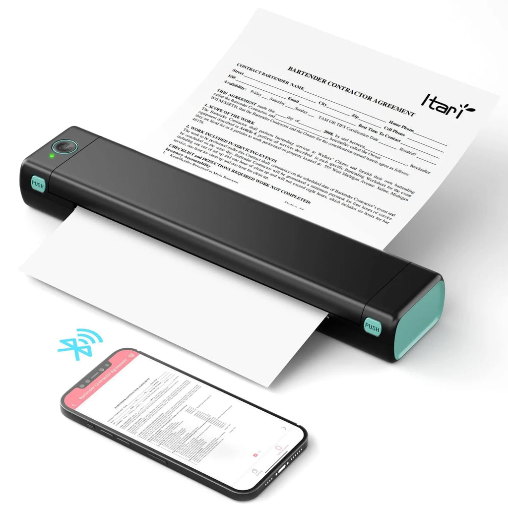 Phomemo M08F A4 portable thermal printer in compact design with multiple colour options