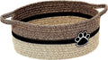 Handmade light beige woven cotton rope storage basket with a wooden handle.