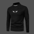 White women's crown print high neck long sleeve slim fit pullover top on casual background