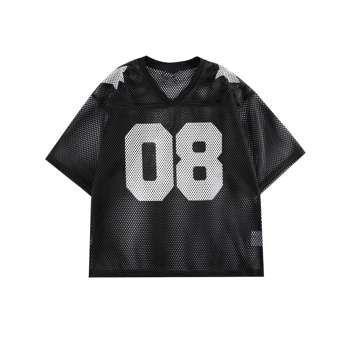 Black loose fit half sleeve shirt with white letter pattern, pullover style