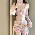 Women's floral polyester bikini swimsuit in cherry blossom powder colour