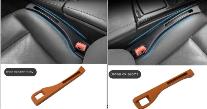 Black plastic car seat gap storage box organiser with handle between vehicle seats