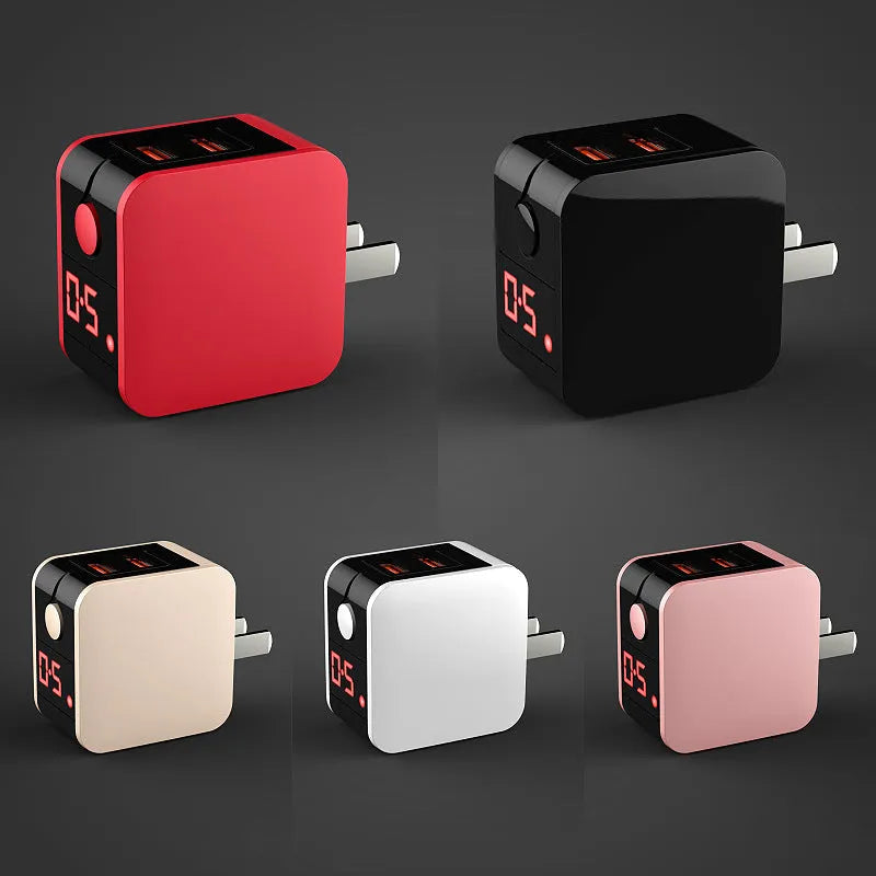 5V2A dual USB fast charger with digital display in black or white with UK plug